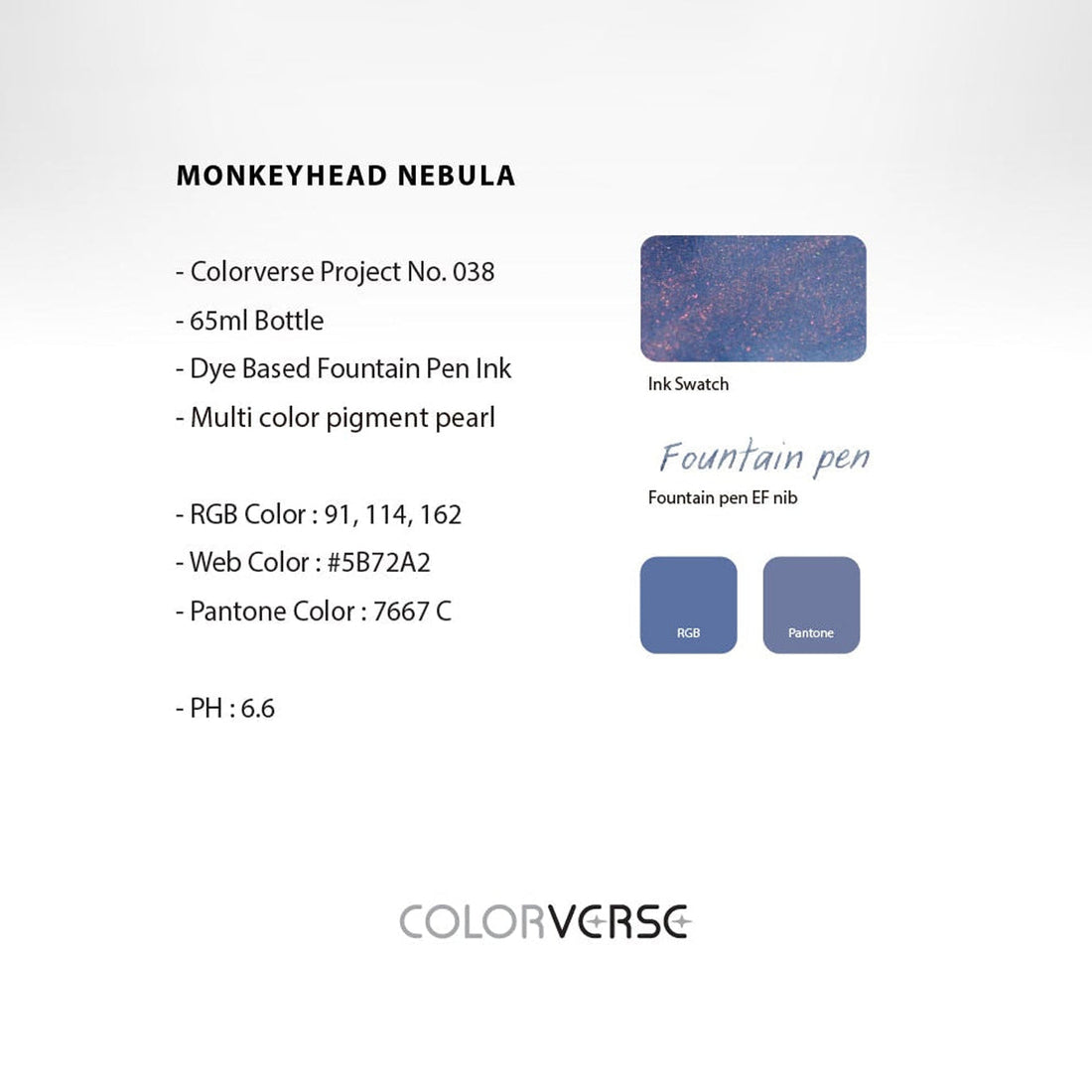 Colorverse | Blue | Fountain Pen Ink Bottled | Project Ink | Monkeyhead Nebula Glistening- 65ml.