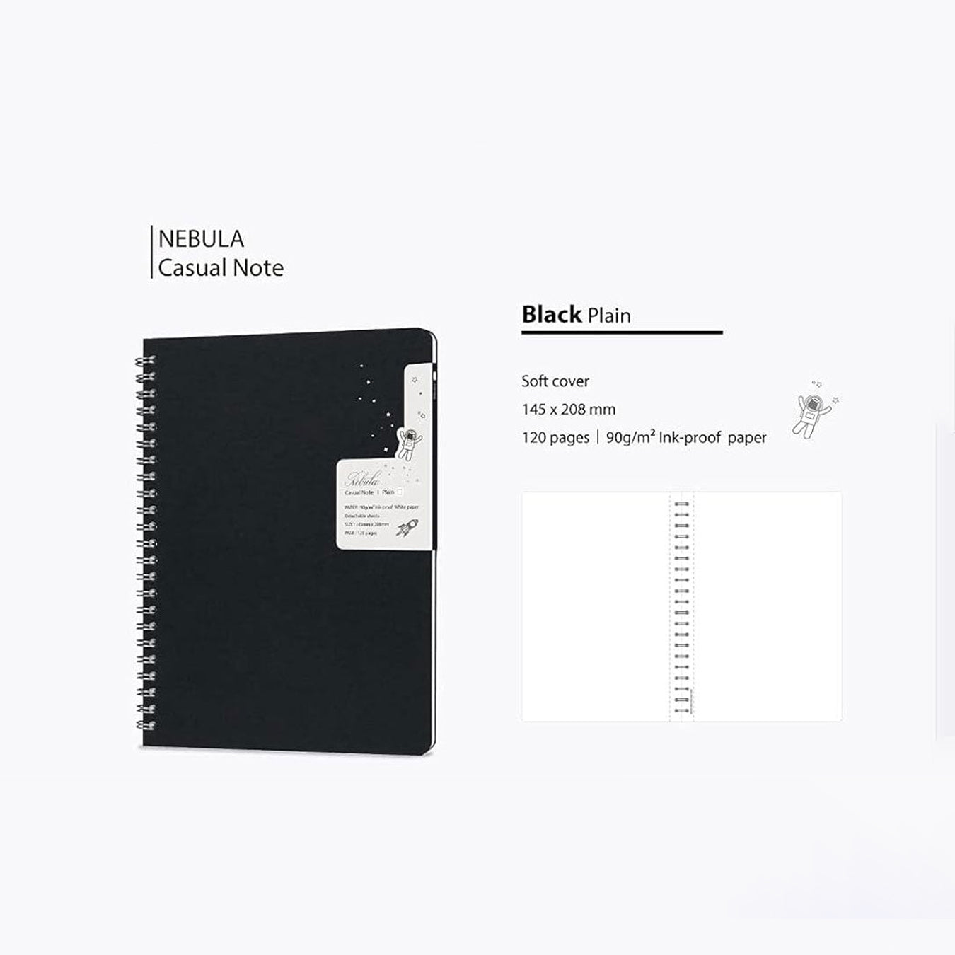 Colorverse | Nebula | Casual Series | Spiral Bound Notebook | Plain | Black
