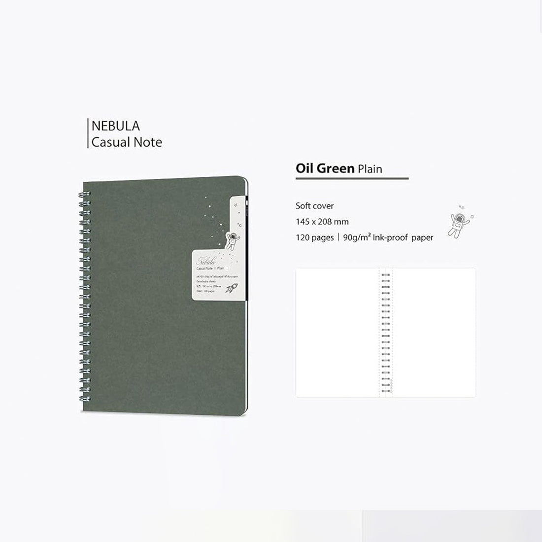 Colorverse | Nebula | Casual Series | Spiral Bound Notebook | Plain | Oil Green