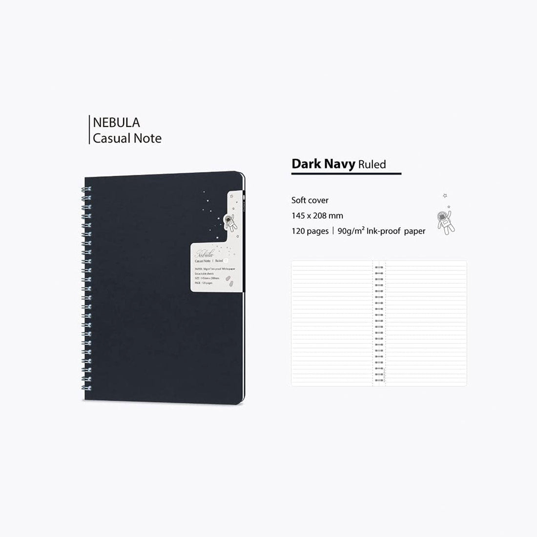 Colorverse | Nebula | Casual Series | Spiral Bound Notebook | Ruled | Dark Navy