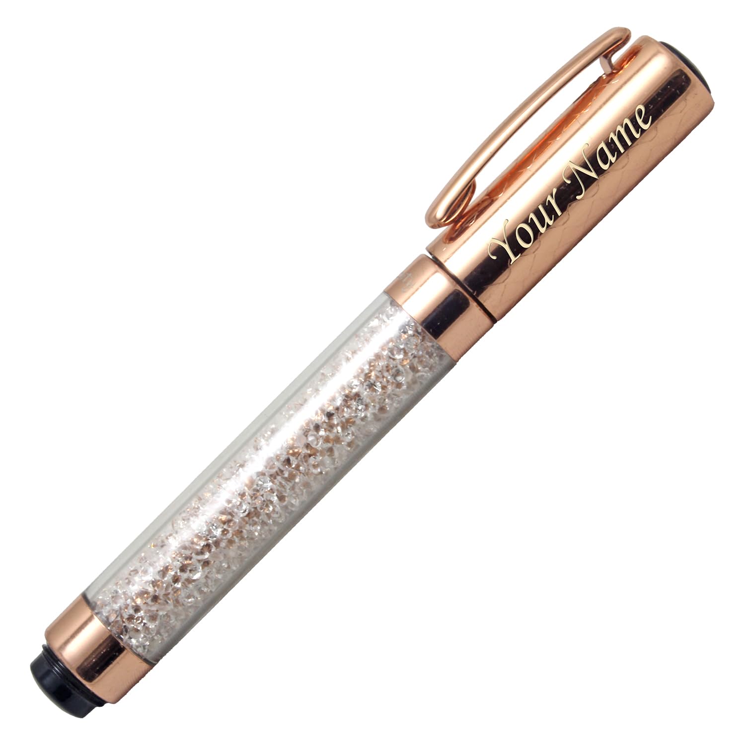 Acuity Rose Gold Crystal Ballpoint Pen - Metal Body with Sparkling Crystal Fill | Twist Cap Opening | Ink Colour Blue | It Comes in a Pouch | 30051