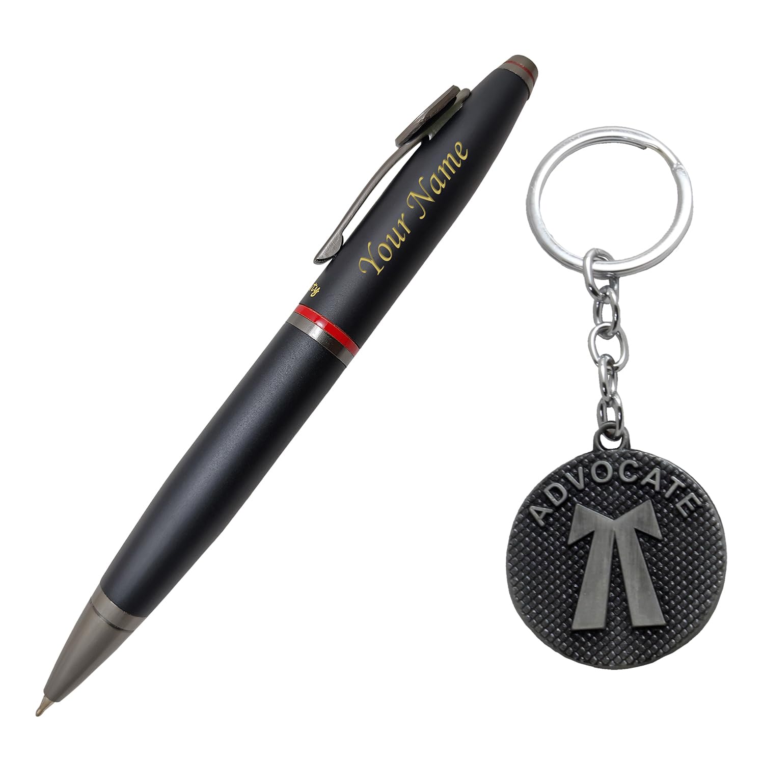 Acuity Metal Advocate Pen and Keychain Gift Set – Matte Black Finish Ballpoint Pen & Lawyer Insignia Keyring with Gift Box – Good Gift for Advocates, Judges, Law Students - 10037 Set