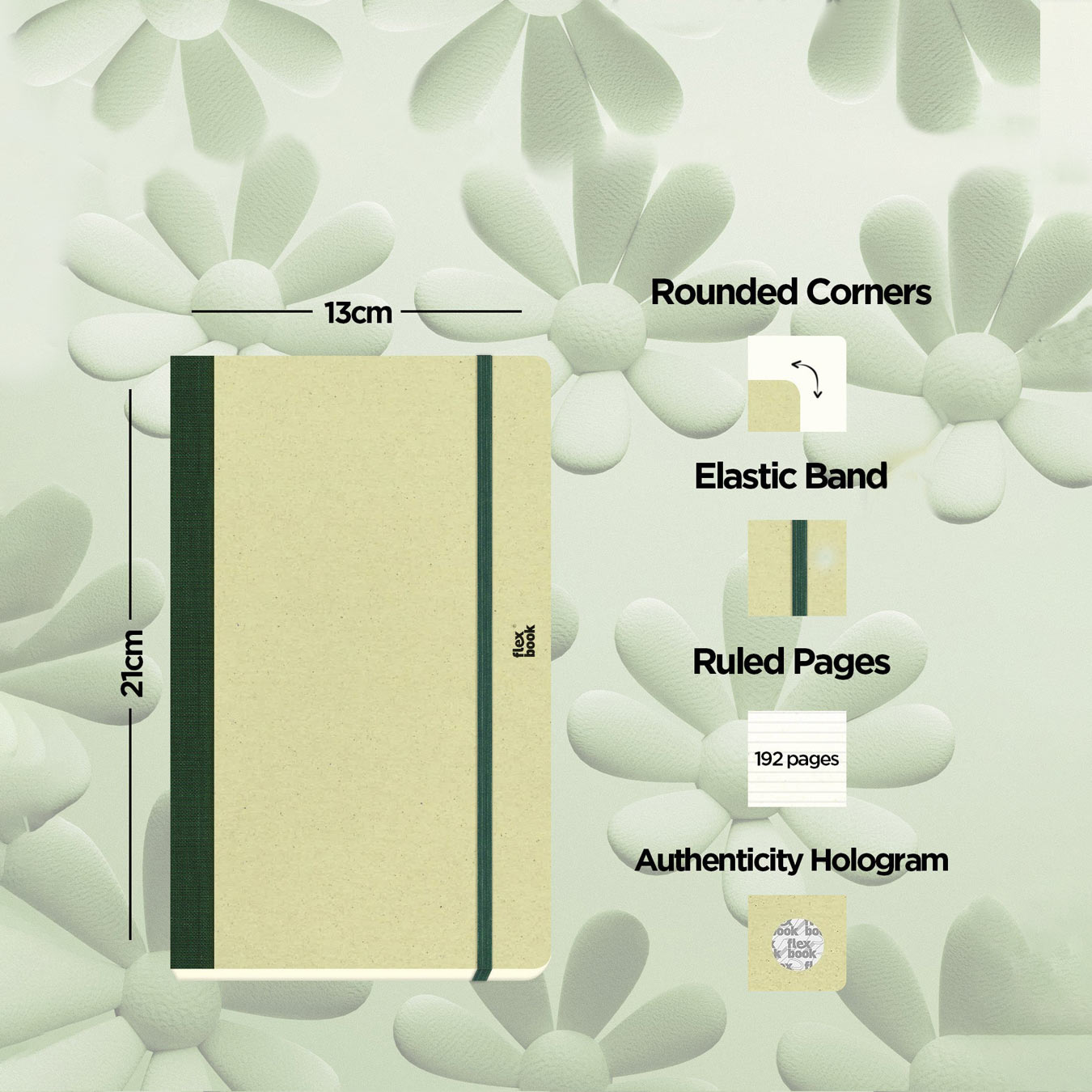 Flexbook | Ruled | Medium A5 Size Notebook | Kiwi | Ecosmiles Eco Series