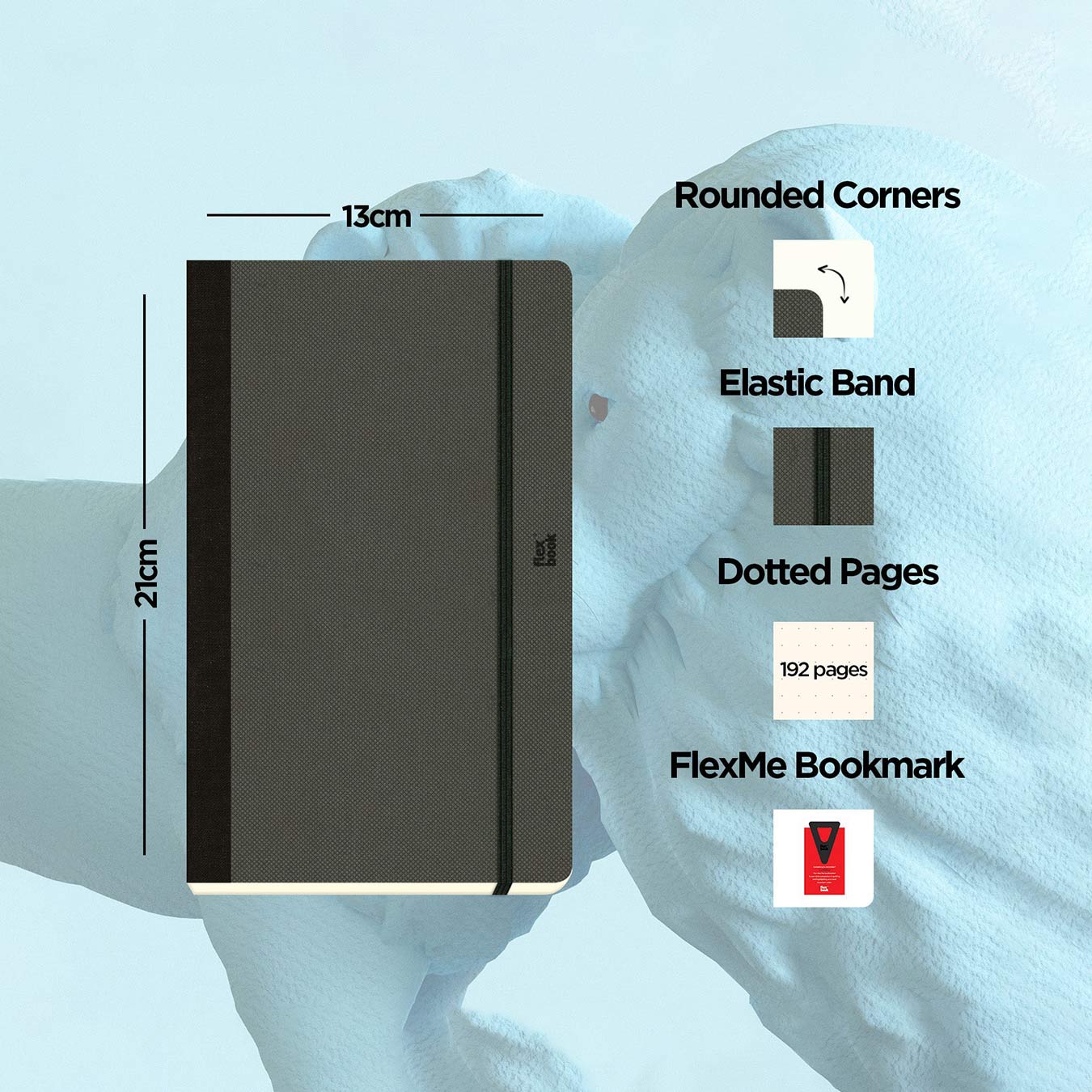 Flexbook | Dotted | Medium A5 Size Notebook | Off Black | Adventure Series