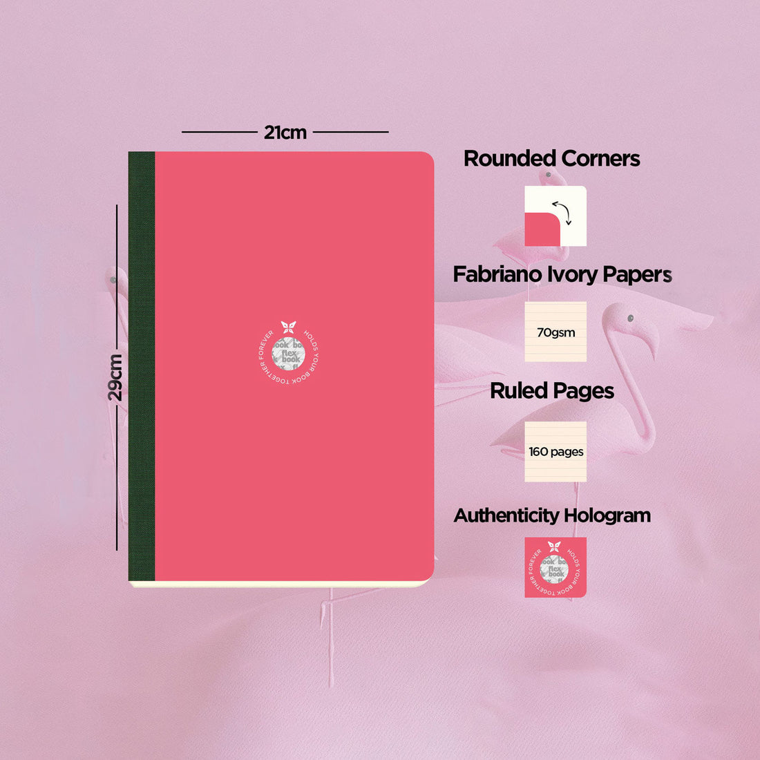 Flexbook | Ruled | Large A4 Size Notebook | Pink | Smartbook