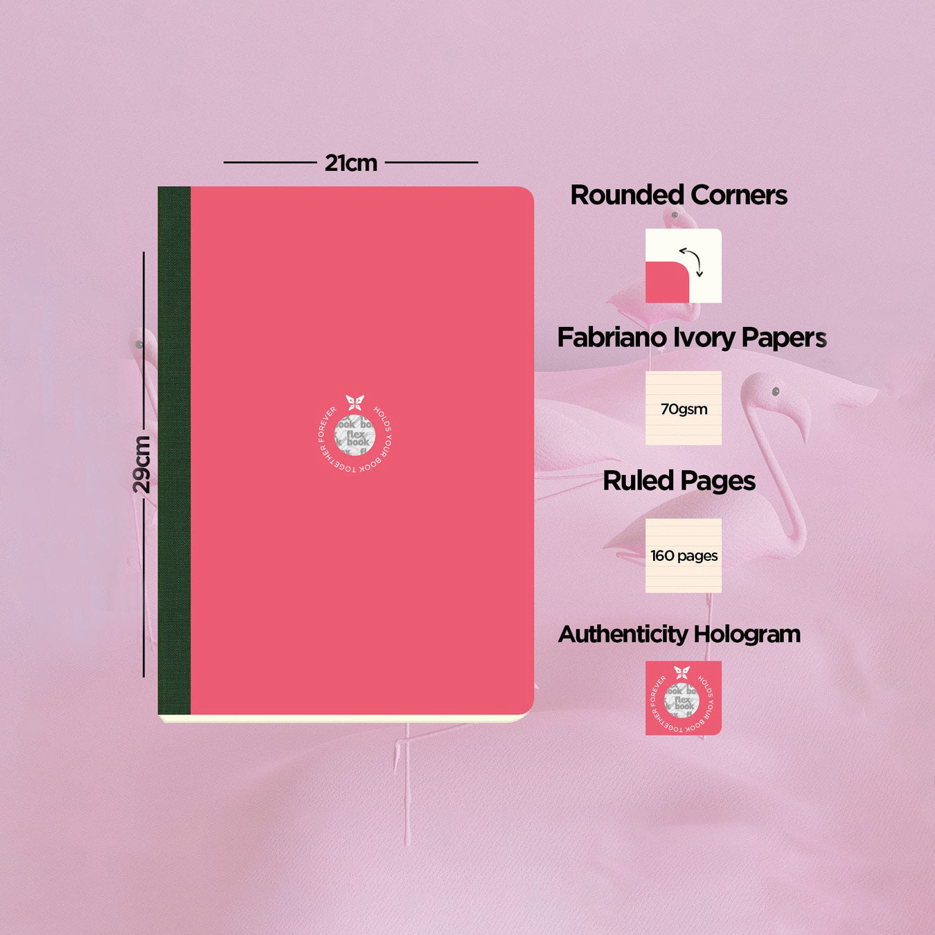 Flexbook | Ruled | Large A4 Size Notebook | Pink | Smartbook