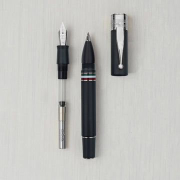 Gioia | Fountain Pen & Rollerball Pen | Partenope | Black Sand | Silver Trims