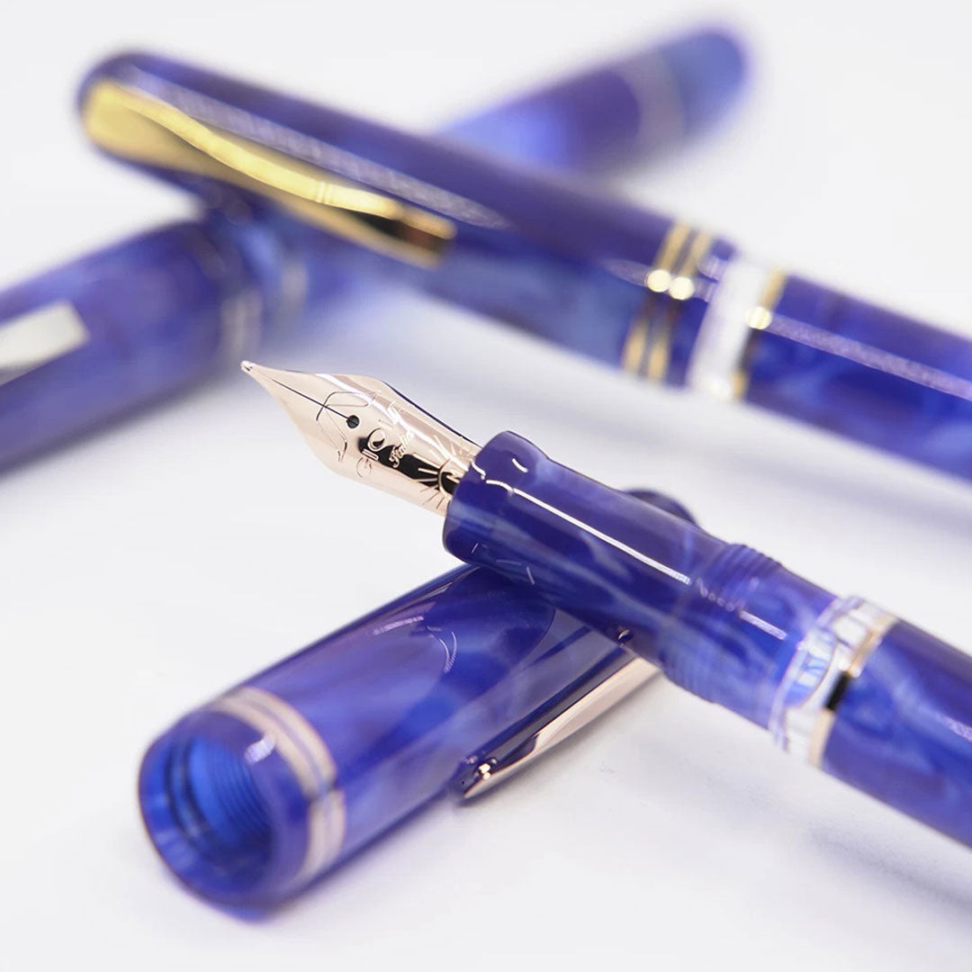 Gioia | Metis Fountain Pen | Blue Aesthetic | Rose Gold Trims | Broad Nib