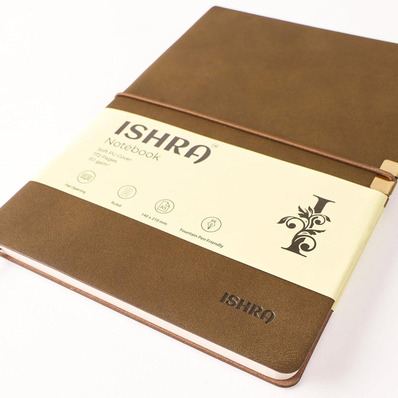 ISHRA A5 Size Ruled Notebook | Ideal Note Book Journal Diary for Work Office Writing Journaling Note Taking Travel | Brown Soft Cover| 172 Pages | 80gsm | Fountain Pen Friendly Paper