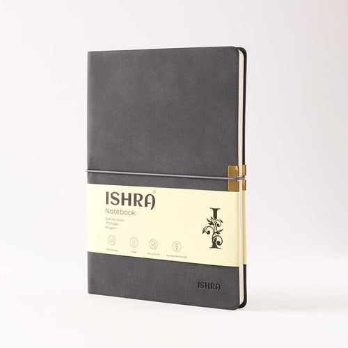 ISHRA A5 Size Ruled Notebook | Ideal Note Book Journal Diary for Work Office Writing Journaling Note Taking Travel | Dark Grey Soft Cover| 172 Pages | 80gsm | Fountain Pen Friendly Paper - penpencilink