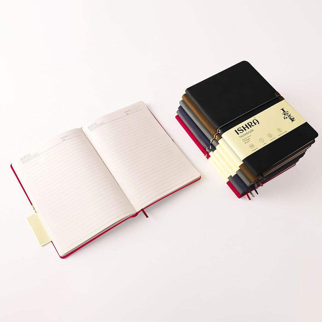 ISHRA A5 Size Ruled Notebook | Ideal Note Book Journal Diary for Work Office Writing Journaling Note Taking Travel | Red Soft Cover| 172 Pages | 80gsm | Fountain Pen Friendly Paper - penpencilink