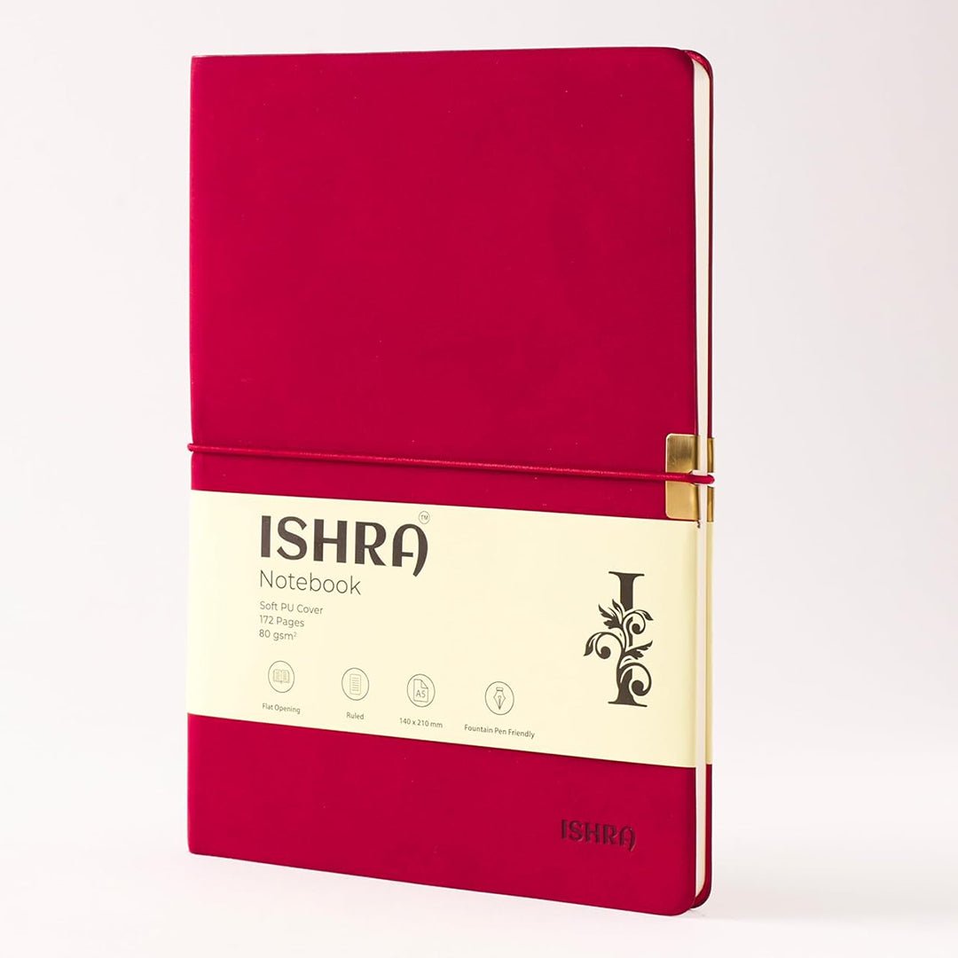 ISHRA A5 Size Ruled Notebook | Ideal Note Book Journal Diary for Work Office Writing Journaling Note Taking Travel | Red Soft Cover| 172 Pages | 80gsm | Fountain Pen Friendly Paper - penpencilink