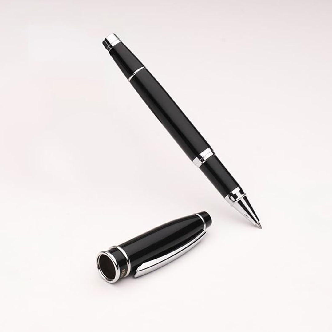 Ishra | Rollerball Pen | Luxury Metal Body | Chrome Trims | Black