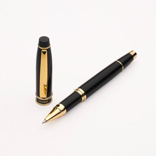 Ishra | Rollerball Pen | Luxury Metal Body | Gold Trims | Black