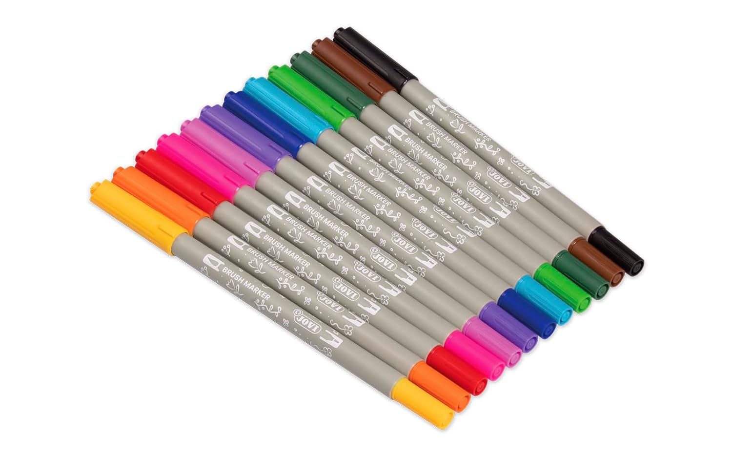 Jovi Brush Marker Set – Double - Tip Lettering Markers, 12 Vibrant Colours in Case - penpencilink