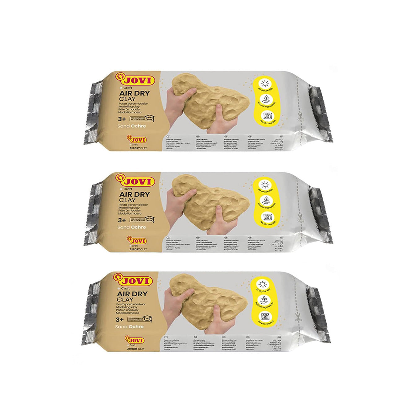 Jovi European Air-Dry Modeling Sand Ochre Clay 3 Packets - Each Pack of 250 Grams for Sculpting Pottery Art & Craft Handicraft Educational Purpose Fine Motor Skills
