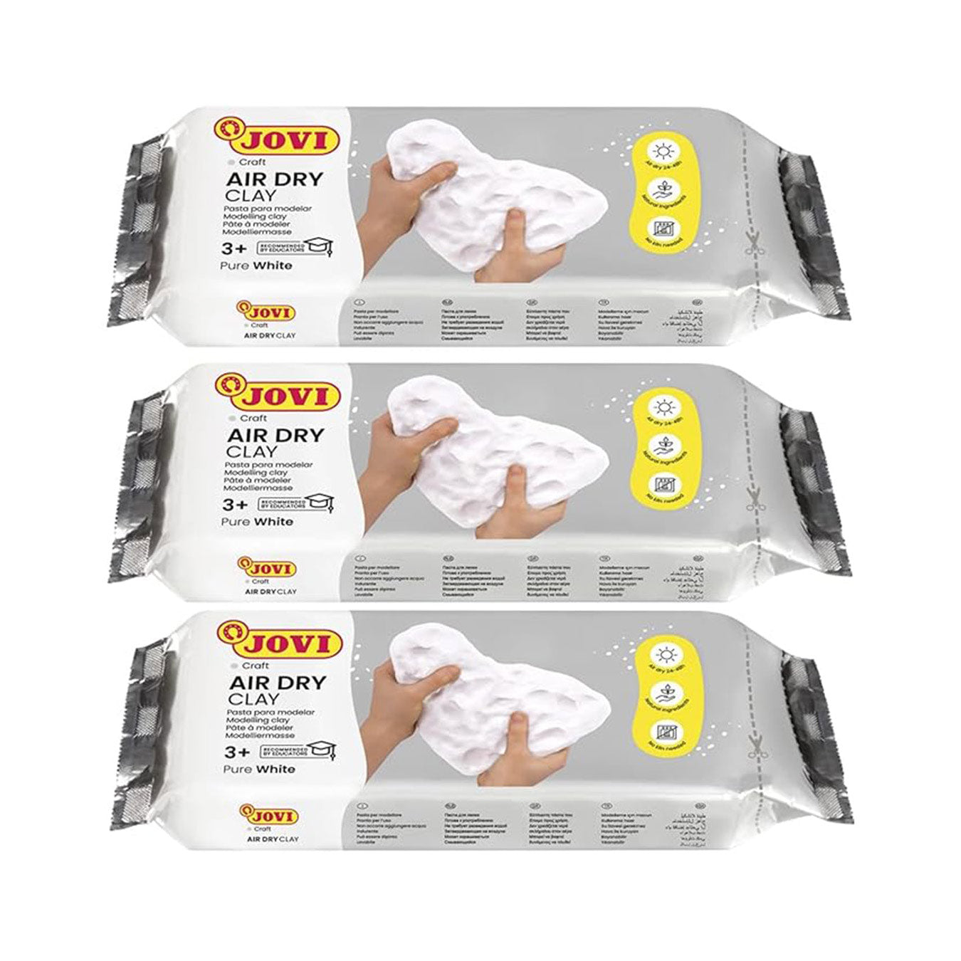 Jovi European Air Dry Modelling Clay Pure White Non-Toxic Clay Pack of 3 500g Each Ideal for for Sculpting Pottery Art & Craft Handicraft Educational Purpose Fine Motor Skills