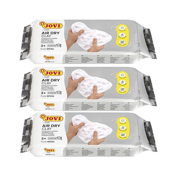 Jovi European Air Dry Modelling Clay Pure White Non-Toxic Clay Pack of 3 500g Each Ideal for for Sculpting Pottery Art & Craft Handicraft Educational Purpose Fine Motor Skills