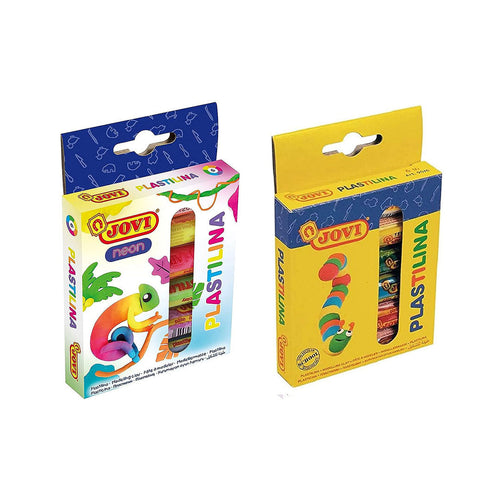 Jovi Plastilina Modelling Clay - 6 Neon & 6 Basic Colours Non-Drying Clay of 15 Grams Each Art & Craft Fine Motor Skills Moulding Project Work with Dough