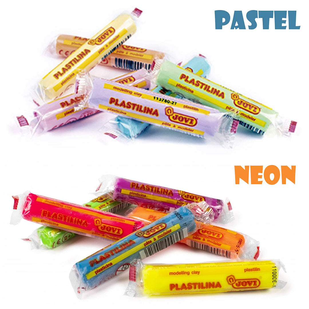 Jovi Plastilina Modelling Clay - 6 Neon & 6 Basic Colours Non-Drying Clay of 15 Grams Each Art & Craft Fine Motor Skills Moulding Project Work with Dough