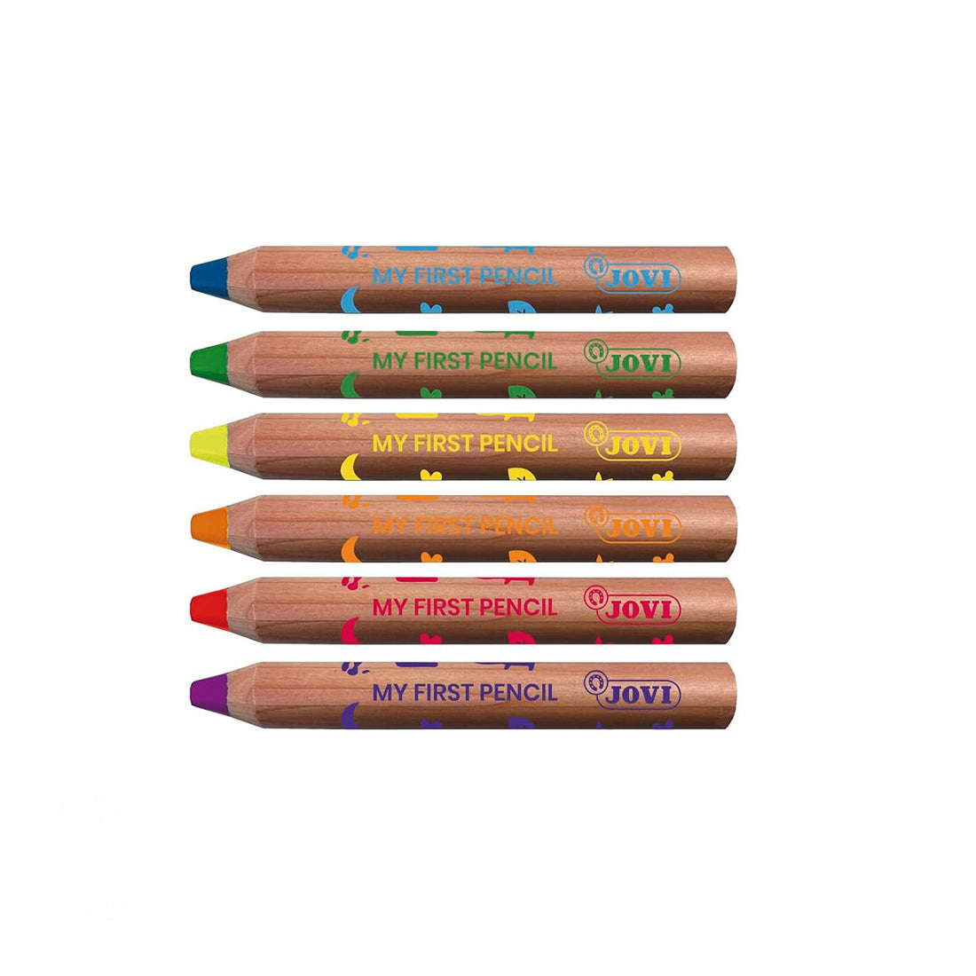 Jovi My First 6 Extra Thick Coloured Pencils for Children (12+ Months) with Sharpener – 4-in-1 Assorted Colours