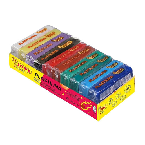 Jovi Plastilina Yellow Lilac White Red Black Light & Dark Green Light & Dark Blue Brown Non-Drying Reusable Modelling Clay 10 Bars 50g Each Fine Motor Skills Moulding Pottery Sculpting Project Work