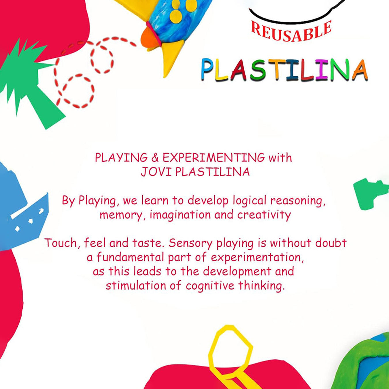 Jovi Plastilina Red Non-Drying Modelling Clay for Art & Craft, Pack of 6 Bars - 50gms Each for Fine Motor Skills, Moulding, Pottery Sculpting Project Work with Dough