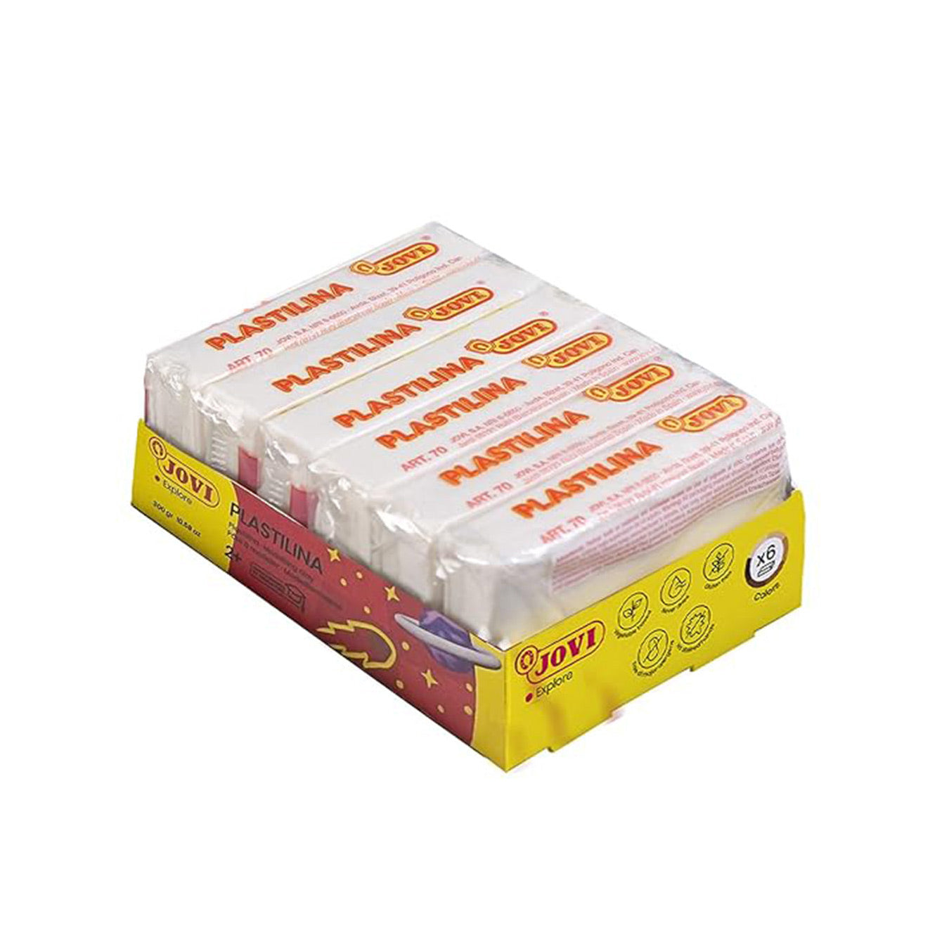 Jovi Plastilina White Non-Drying Modelling Clay for Art & Craft Pack of 6 Bars - 50gms Each Non-Toxic Gluten Free Fine Motor Skills, Moulding, Pottery Sculpting Project Work with Dough