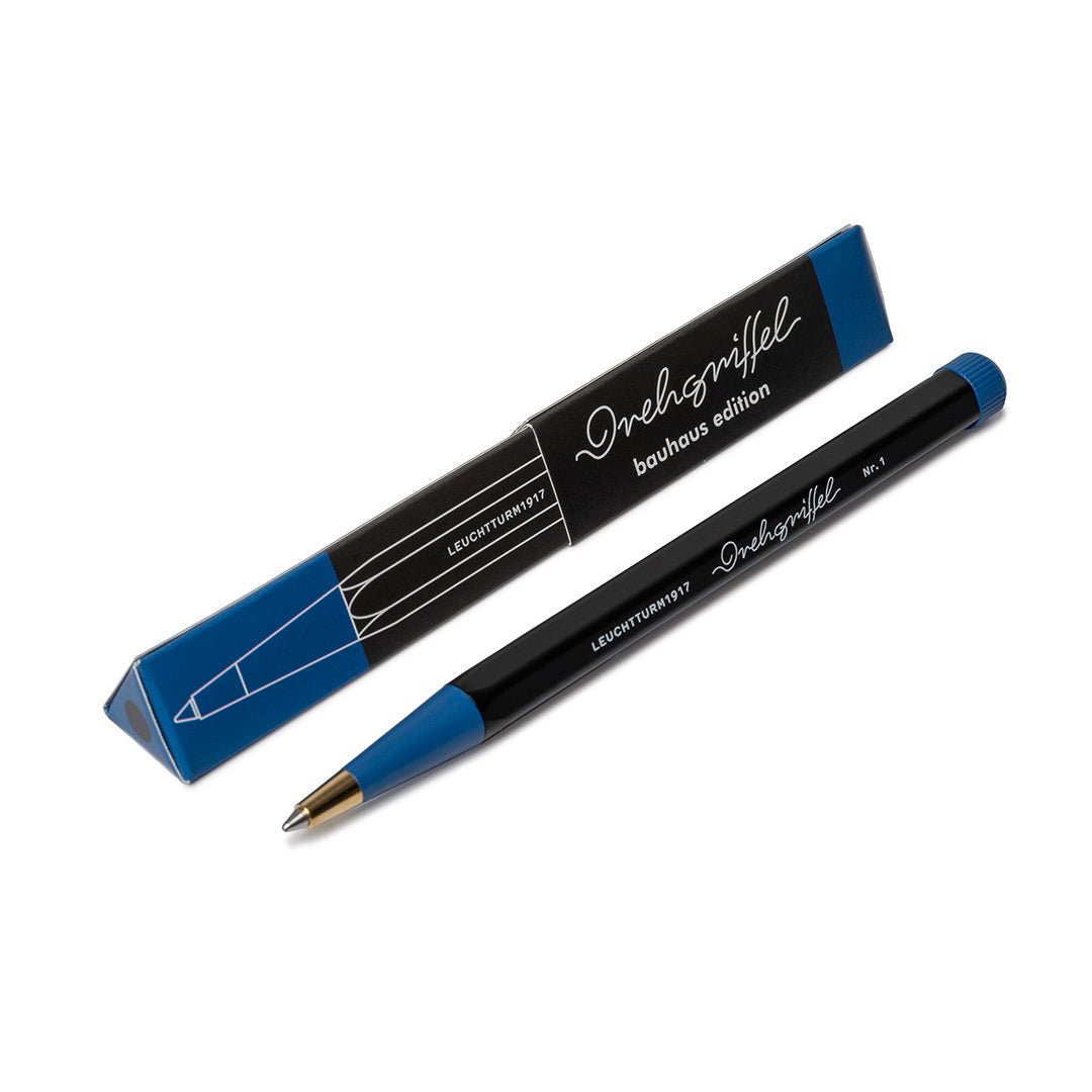 LEUCHTTURM1917 Ball Point Pen with Royal Blue Ink | Bauhaus Edition | Drehgriffel No. 1 | Black/Royal Blue | Twist Mechanism - penpencilink
