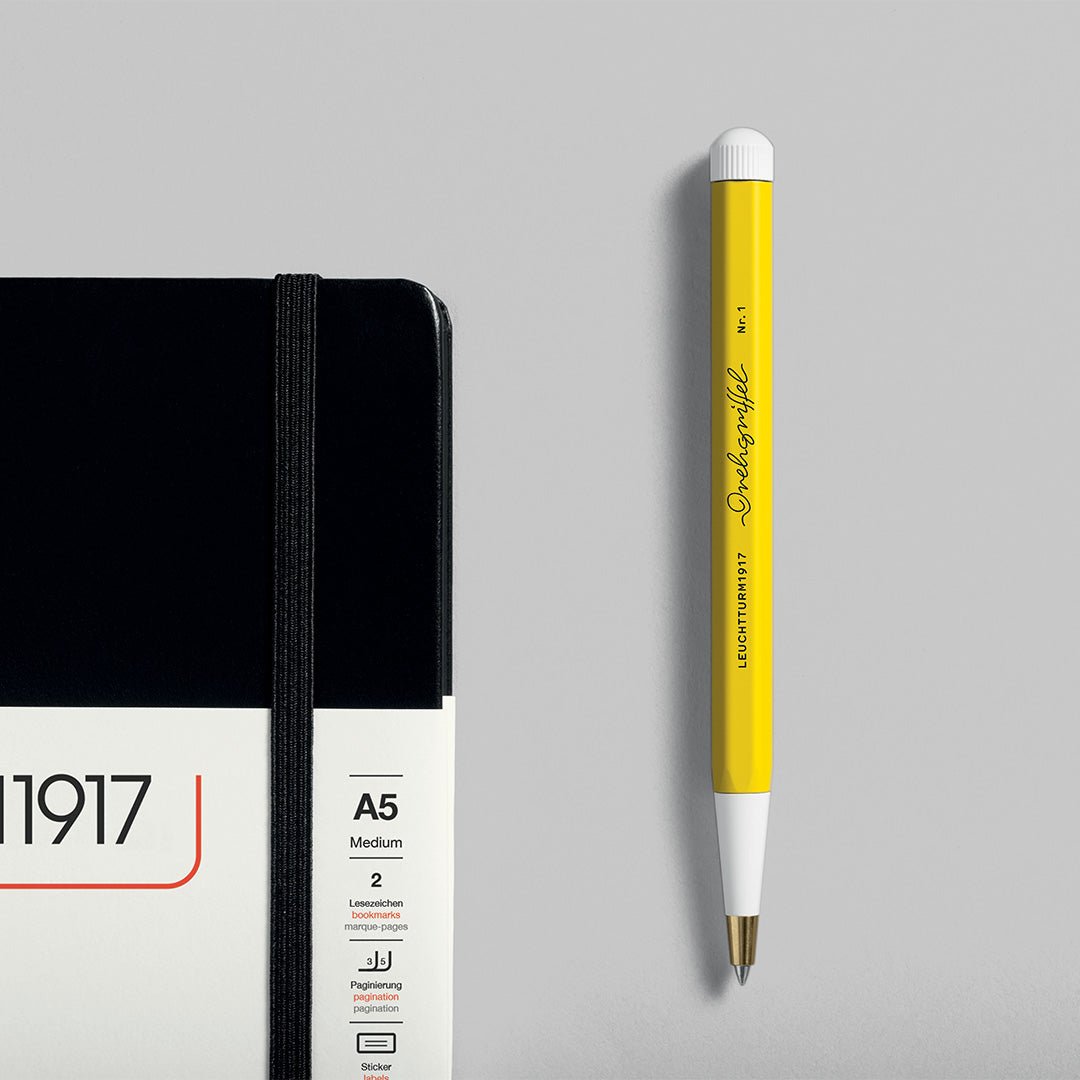 LEUCHTTURM1917 Gel Pen with Document Proof Black Ink | Drehgriffel No. 1 | Lemon Yellow| Twist Mechanism - penpencilink