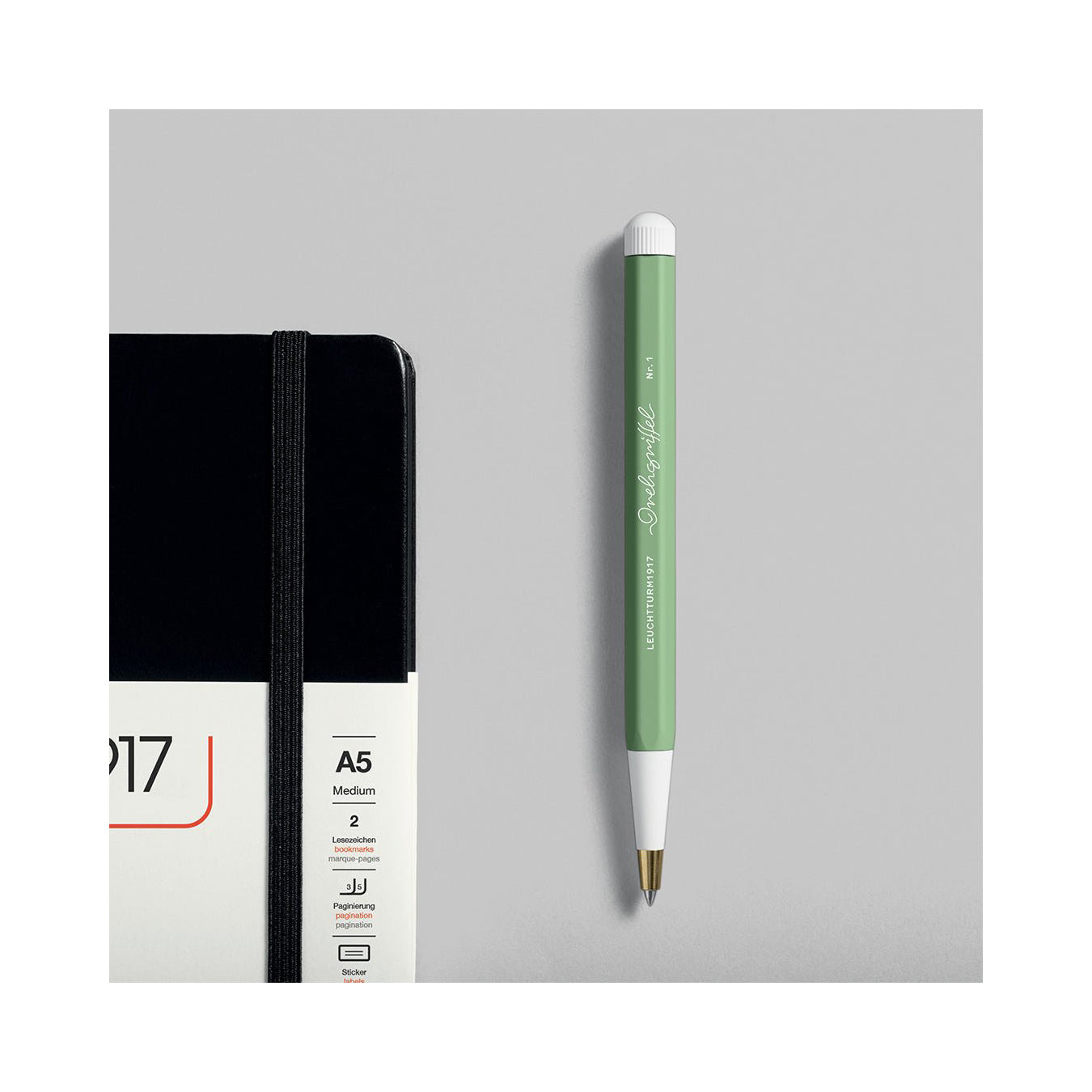 LEUCHTTURM1917 Gel Pen with Document Proof Black Ink | Drehgriffel No. 1 |Sage Green| Twist Mechanism