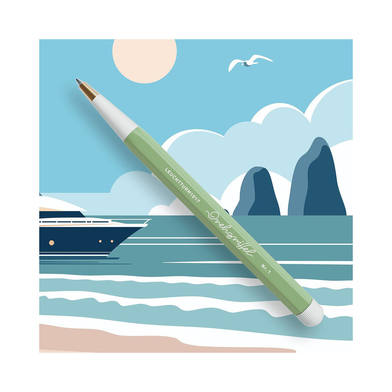 LEUCHTTURM1917 Gel Pen with Document Proof Black Ink | Drehgriffel No. 1 |Sage Green| Twist Mechanism