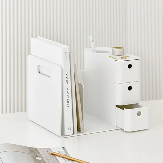 Litem | Combo Book Rack with 3 Drawers| 2 Bookshelf| 1 Pen Stand | White