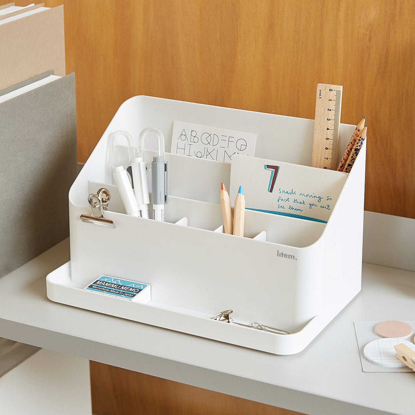 Litem | Desk Orgnaizer with Adjustable Compartments | White | Desktop Holder