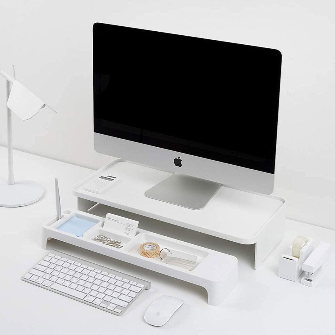 Litem | Monitor Stand | Up Desk Organizer Set | White