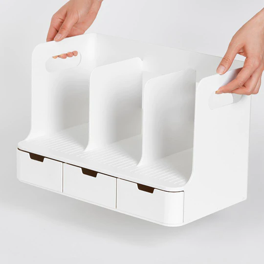 Sysmax | Olio Book Rack with 3 Compartments | 3  Transparent  Drawers | Organiser| White