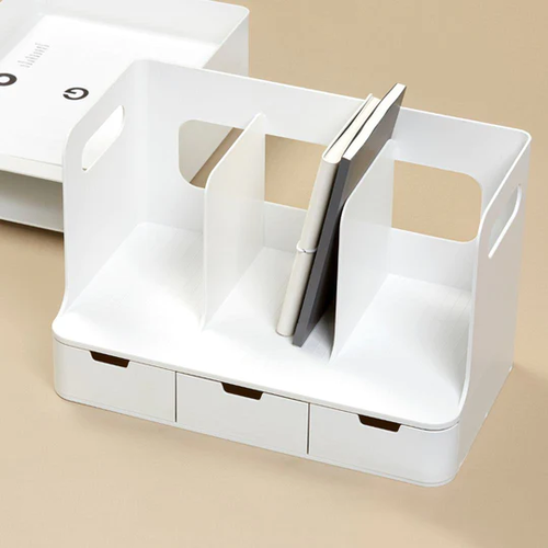 Sysmax | Olio Book Rack with 3 Compartments | 3  Drawers | Organiser| White