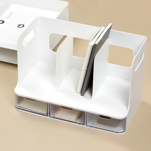 Sysmax | Olio Book Rack with 3 Compartments | 3  Transparent  Drawers | Organiser| White