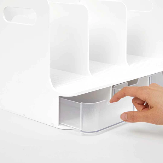 Sysmax | Olio Book Rack with 3 Compartments | 3  Transparent  Drawers | Organiser| White