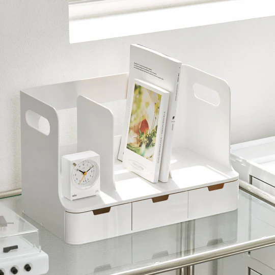 Sysmax | Olio Book Rack with 3 Compartments | 3  Transparent  Drawers | Organiser| White