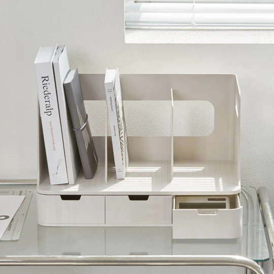 Sysmax | Olio Book Rack with 3 Compartments | 3  Transparent  Drawers | Organiser| White