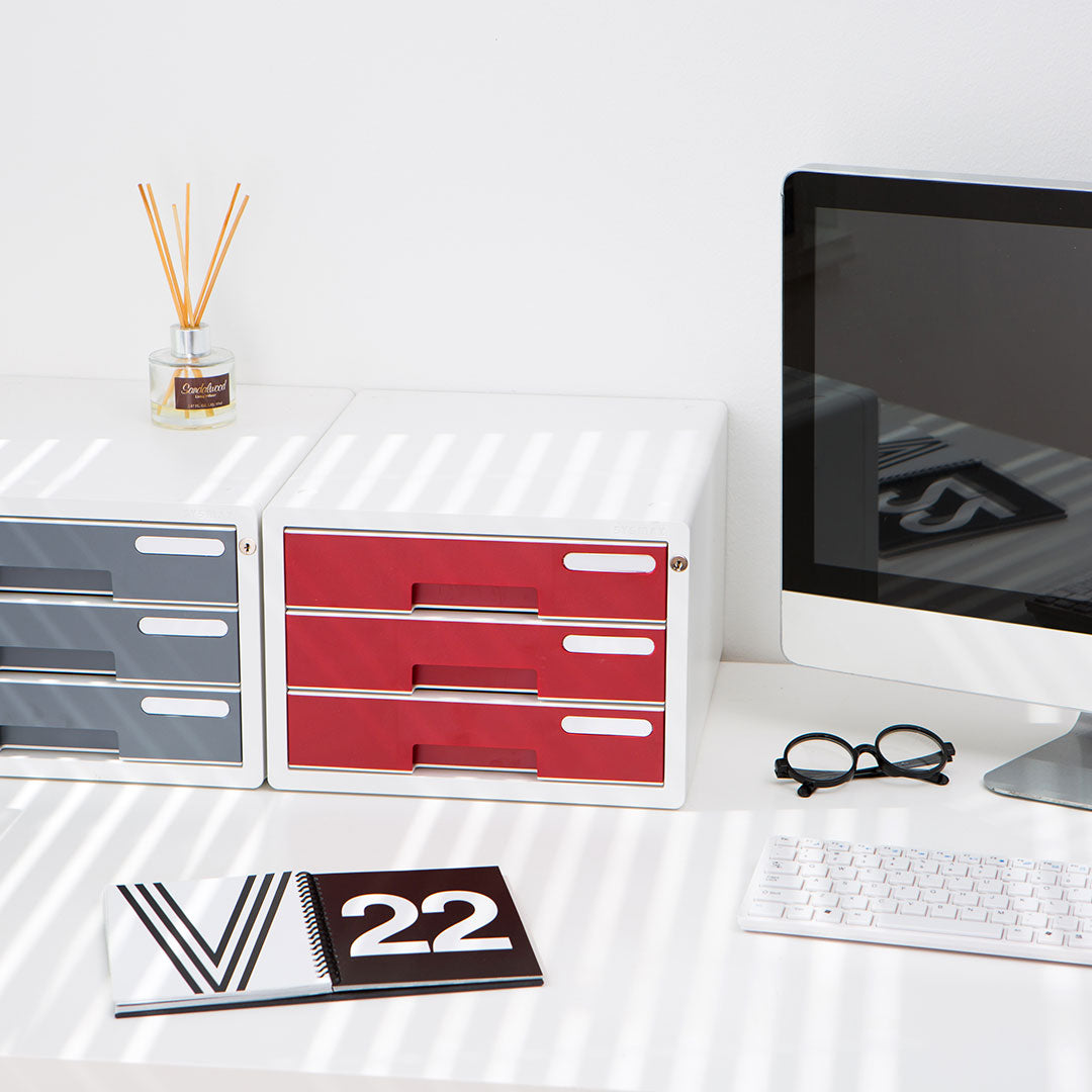 Sysmax |Lockable File Cabinet | 3 Drawers | Wine Red | For Office School  & Hospital