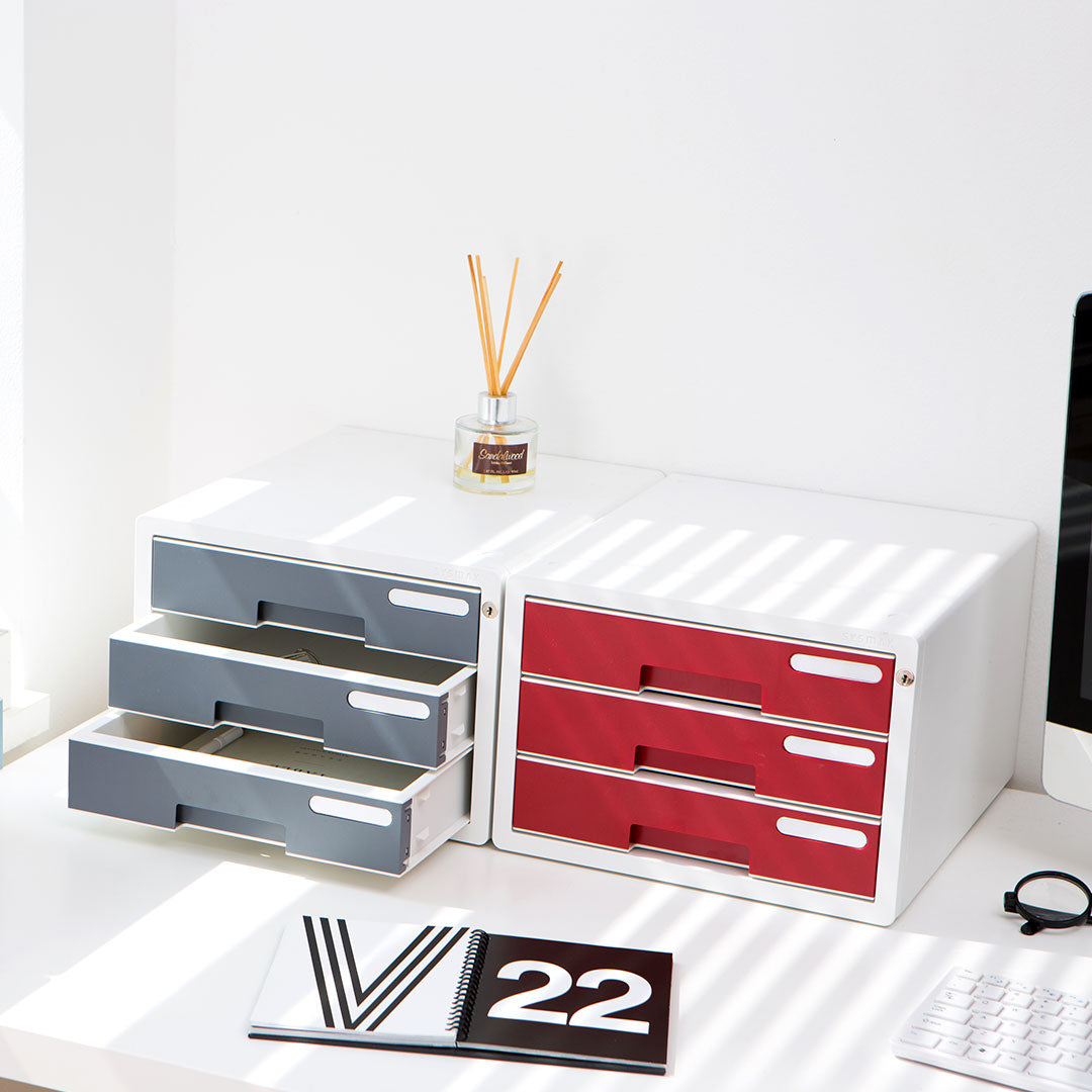 Sysmax |Lockable File Cabinet | 3 Drawers | Wine Red | For Office School  & Hospital