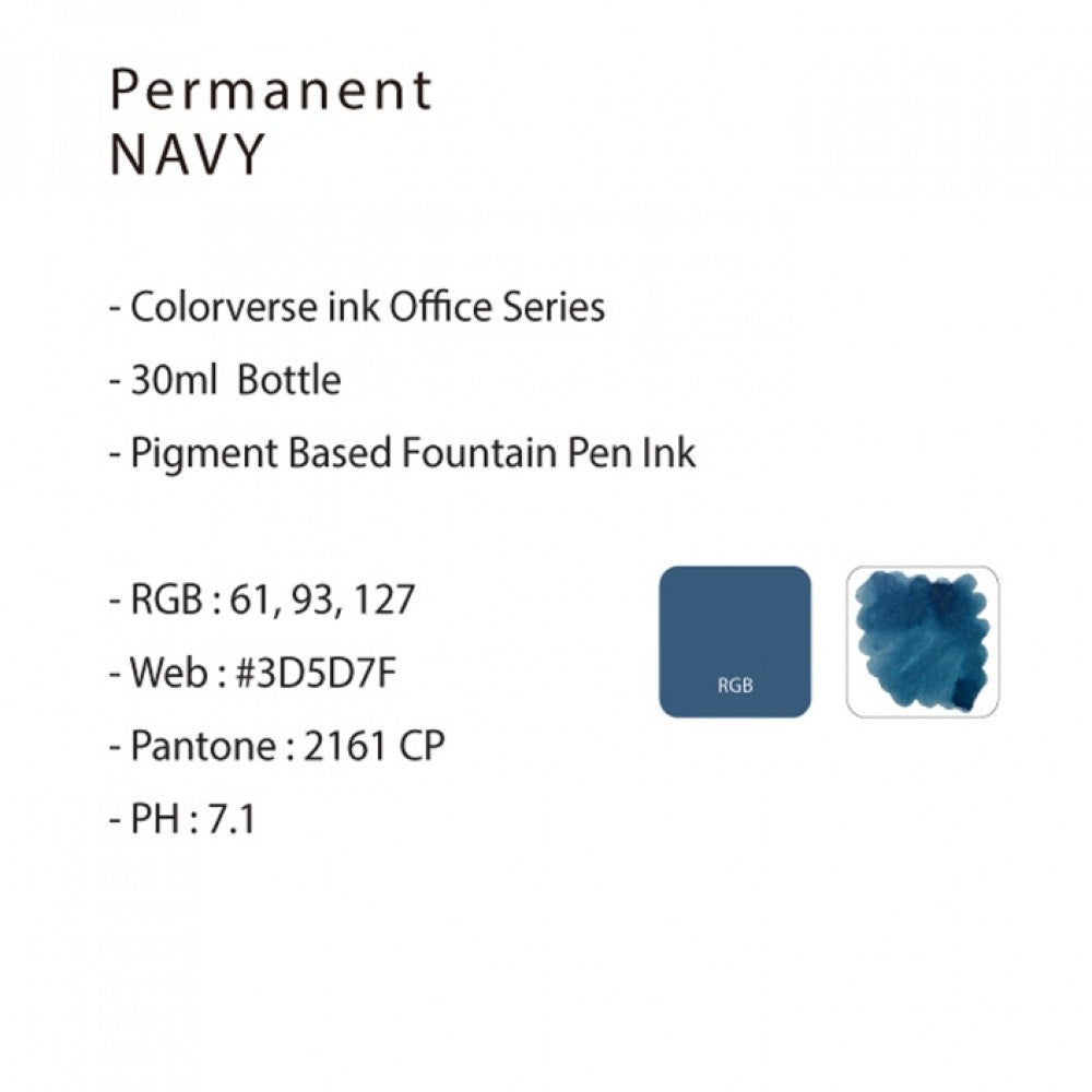 Colorverse | Office Series | Permanent Navy | Fountain Pen Waterproof Ink | 30ml - penpencilink
