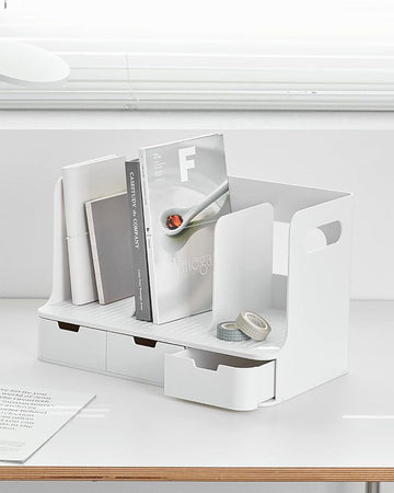Sysmax | Olio Book Rack with 3 Compartments | 3 Drawers | Organiser | White