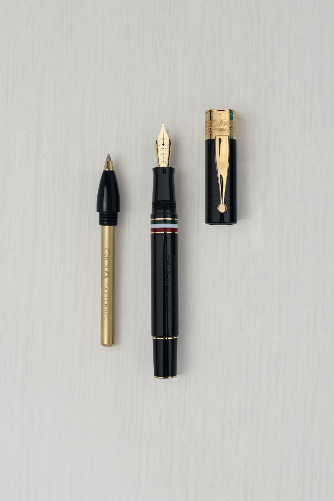 Gioia | Fountain Pen & Rollerball Pen | Partenope | Black | Gold Trims