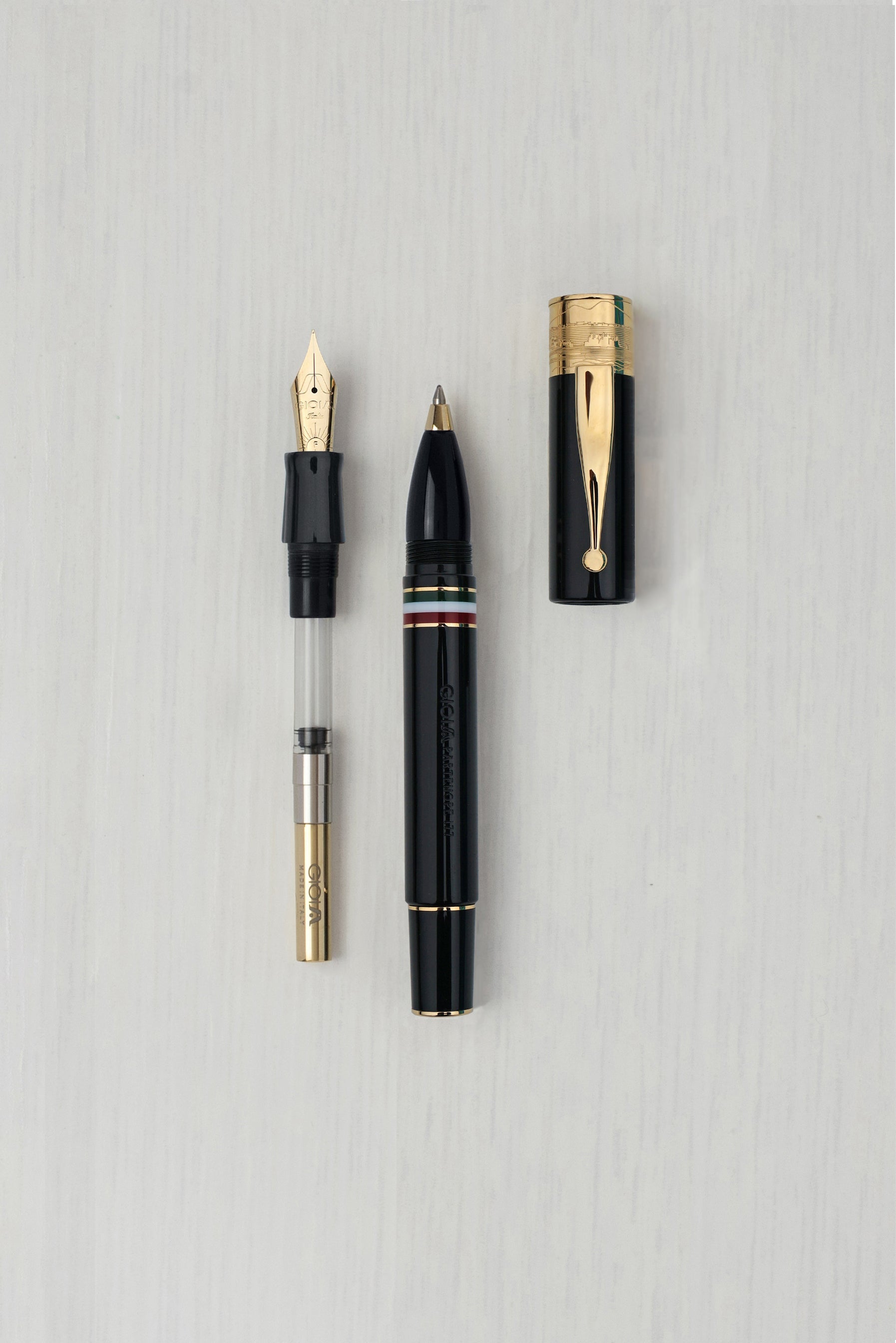 Gioia | Fountain Pen & Rollerball Pen | Partenope | Black | Gold Trims