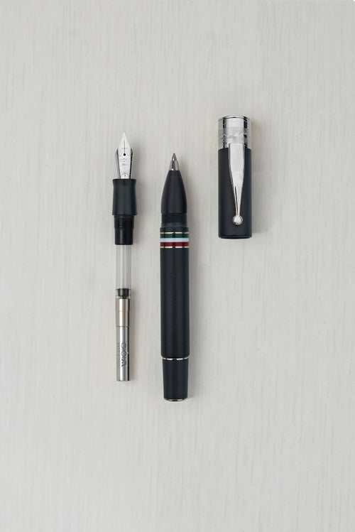 Gioia | Fountain Pen & Rollerball Pen | Partenope | Black Sand | Silver Trims