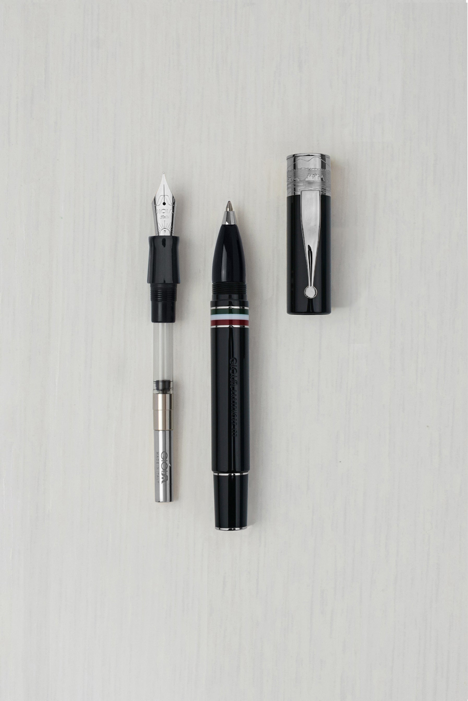 Gioia | Fountain Pen & Rollerball Pen | Partenope | Black | Ruthenium Trims