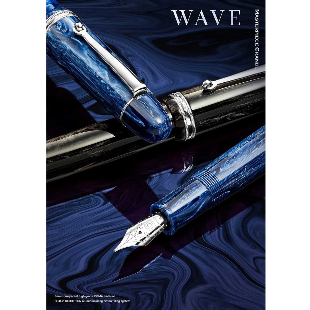 Penlux | Masterpiece Grande | Fountain Ink Pen | Black Wave Body | Piston Filling